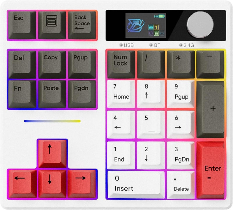 zMAX X BOYI TD31Pro Mechanical Numpad,Hot Swap Wireless BT5.0/2.4GHz/Type-C Wired Numeric Keypad with Screen&Knob,30Keys PBT Keycaps RGB Gaming Macro Number Pad for PC Laptop (Retro Gray-Red) - Image 1